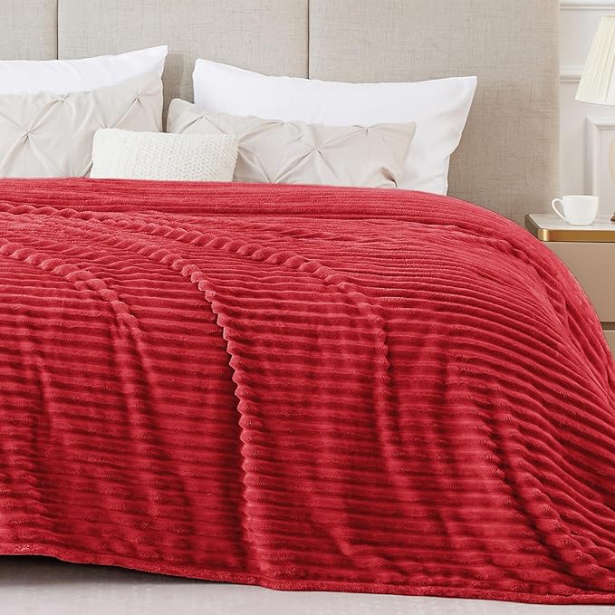 BEDELITE Fleece Blanket King Size – 3D Ribbed Jacquard Soft and Warm Decorative Fuzzy Blankets – Cozy, Fluffy, Plush Lightweight Throw Blankets for Couch, Bed, Sofa(Red, 108x90 inches)