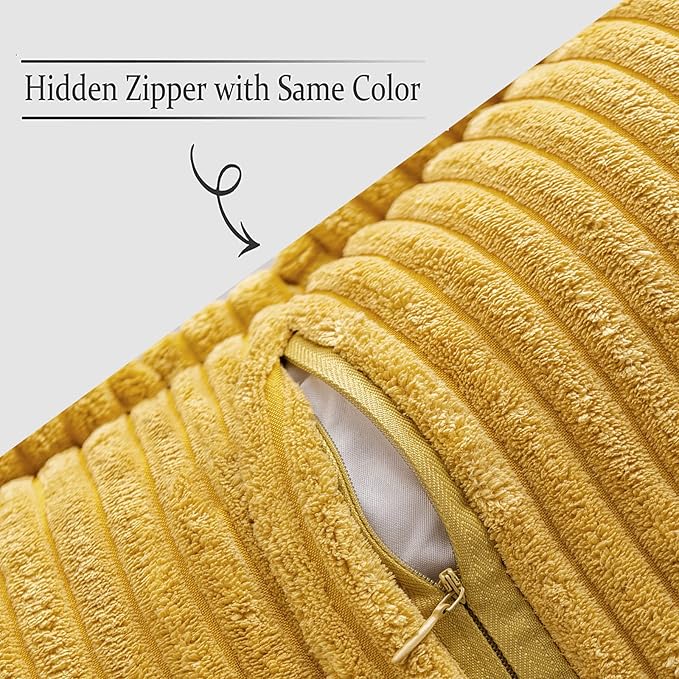 MIULEE Decorative Throw Pillow Covers for Couch Bed Livingroom 16x16 Inch Set of 2 Fall Mustard Yellow Boho Accent Throw Pllows Broadside Striped Patchwork Soft Corduroy Pillowcases