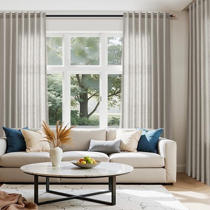 Silver Grey Linen Back Tab Curtains 84 Inch Length for Bedroom Neutral Modern Farmhouse Window Privacy Semi Sheer Linen Drapes Rustic Pinch Pleated Look Curtain for Living Room 52x84,2 Panel