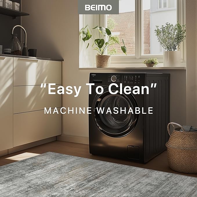 BEIMO Area Rugs 9x12 for Living Room Bedroom, Modern Abstract Machine Washable Rug, Large Soft Low Pile Floor Cover with Non Slip Backing for Dining Room, Ash Gray Brown