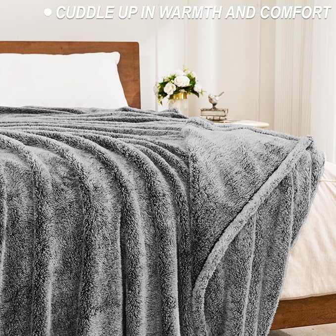 Exclusivo Mezcla Plush Fuzzy Fleece Throw Blanket Extra Large, Super Soft, Fluffy and Warm Blankets for Couch, Bed, All Season (Mixed Black, 50x70 inches)