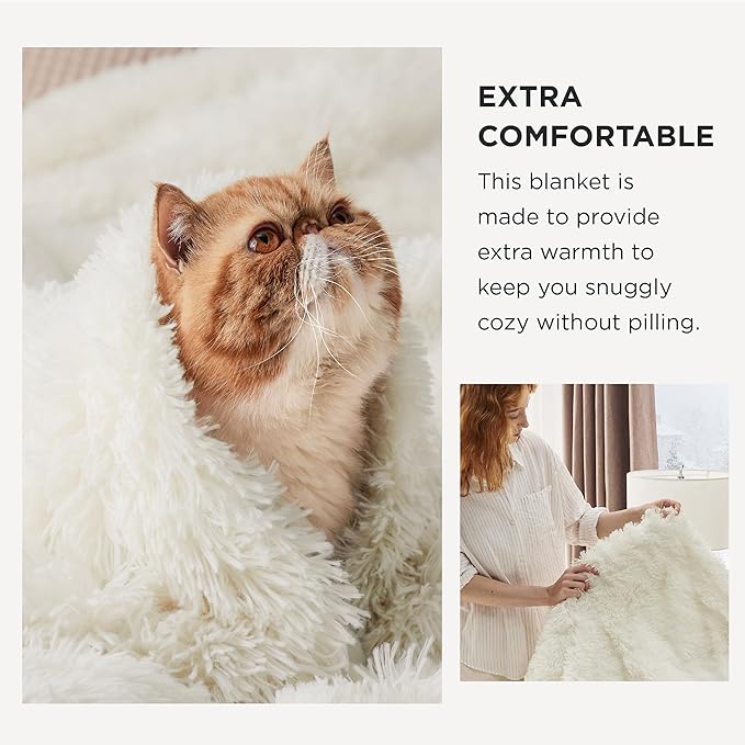 Bedsure GentleSoft Fluffy Cream Throw Blanket Decorative Blankets for Bed Couch Sofa, Cream Decor Sherpa Fleece Soft Cozy Fuzzy Plush Thick Warm Faux Fur Decorations, Ivory Girl Gifts, 50x60