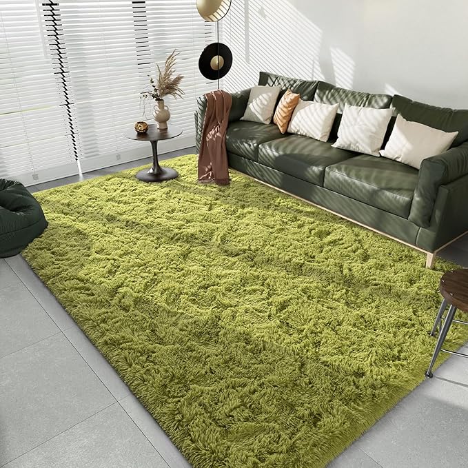 LOCHAS Ultra Soft Indoor Modern Area Rugs Fluffy Living Room Carpets for Children Bedroom Home Decor Nursery Rug 5.3x7.5 Feet, Green