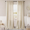 Extra Long Curtain 38x108 inches Long 2 Panels Set Back Tab Beige Linen Drapes for Living Room Neutral Farmhouse Light Filtering Semi Sheer Linen Curtains 108 inch Length for Large Window 9 FT Tall