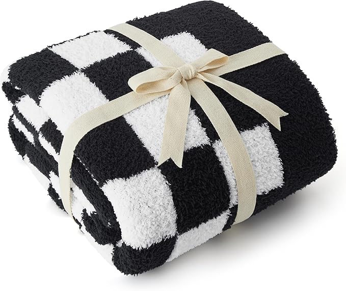 Bedsure GentleSoft Checkered Twin Blanket for Couch - Super Soft Cozy & Warm Knit Throw Blanket, Breathable, Lightweight & Fluffy Plaid Blanket for Bed, Sofa, Gifts for Women Men, Black, 60x80 Inches