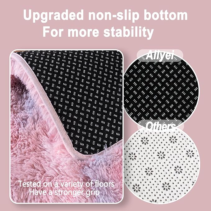 Soft Runner Rugs for Bedroom Hallways, 2x5 Abstract Pink Fluffy Shag Throw Area Rug Non Slip for Bedside Dorm, Long Shaggy Furry Carpet for Nursery Living Room
