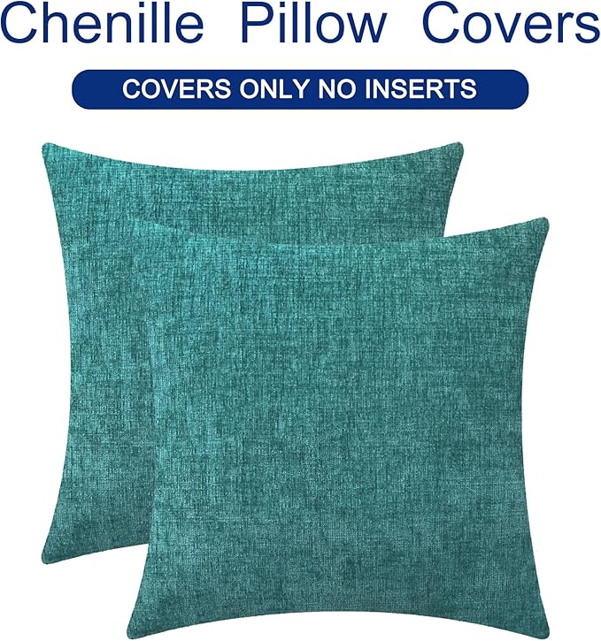 CaliTime Throw Pillow Covers Decorative 26 X 26 Inches Pack of 2 Cozy Chenille Cushion Cases for Couch Sofa Bed Living Room Home Teal