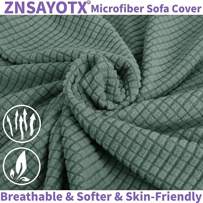ZNSAYOTX Super Stretch Couch Cover Love Seat Sofa Covers for Living Room Dogs Pet Friendly Furniture Protector Spandex Loveseat Slipcovers with Anti Slip Foam Sticks (Pea Green, Loveseat)