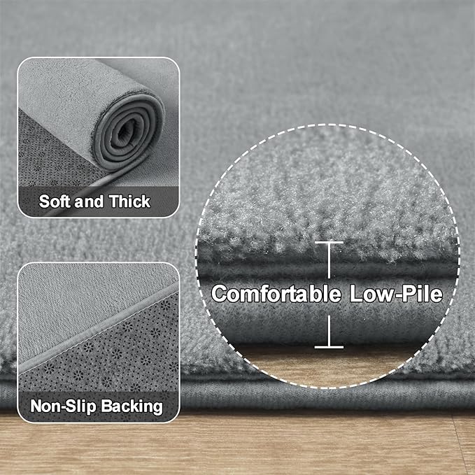 Amearea Grey Round Area Rugs 6ft Washable Circle Rugs for Bedroom Living Room, Fluffy Indoor Thickened Memory Foam Rug, Non Slip Minimalist Circular Carpet for Kids Boys Girls Dorm Nursery Room Decor