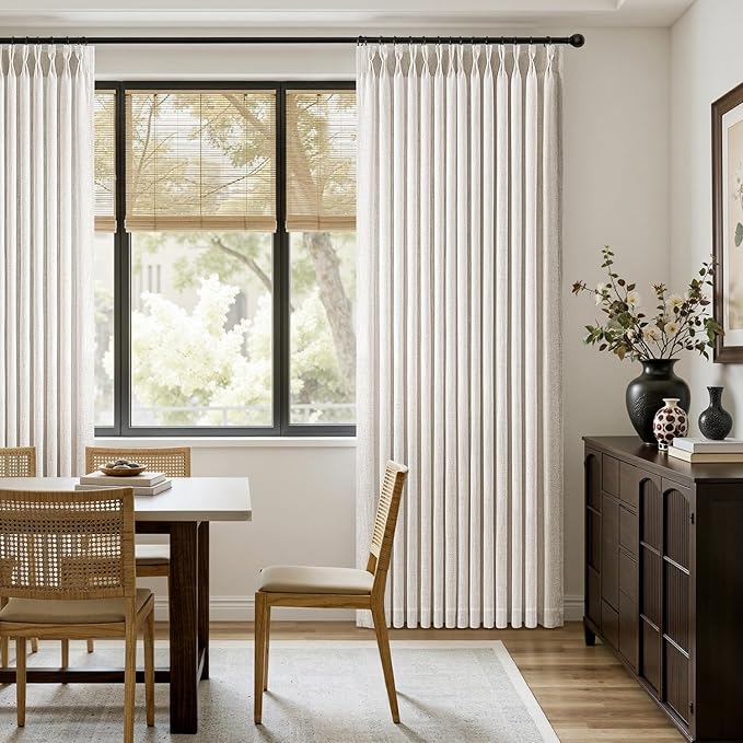 MIULEE Pinch Pleated Thick Linen Curtains 92 Inches Long 2 Panels for Living Room Bedroom, Pinch Pleat Drapes Back Tab Light Filtering Floor to Ceiling Semi Sheer Natural Farmhouse Window Curtains