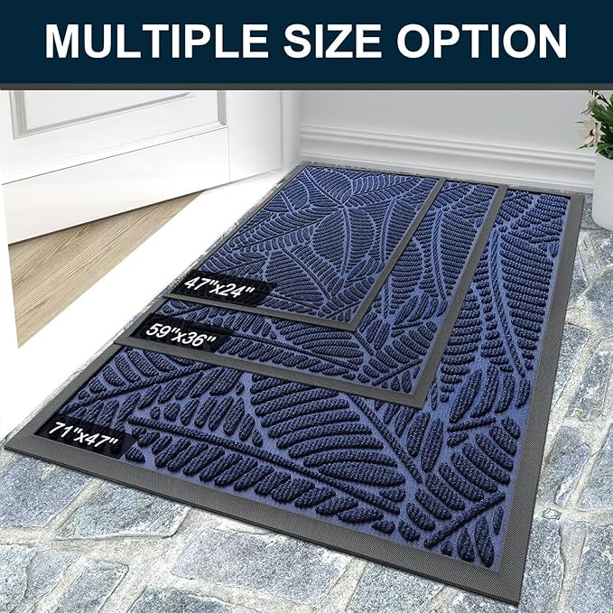 Colorxy Waterproof Doormat, Sturdy Natural Rubber Front Indoor Mat, Non Slip Low Profile Indoor Outdoor Door Mats, Stain and Fade Resistant Floor Mat, Easy Clean Patio Entrance Mat, 59''x36'', Navy