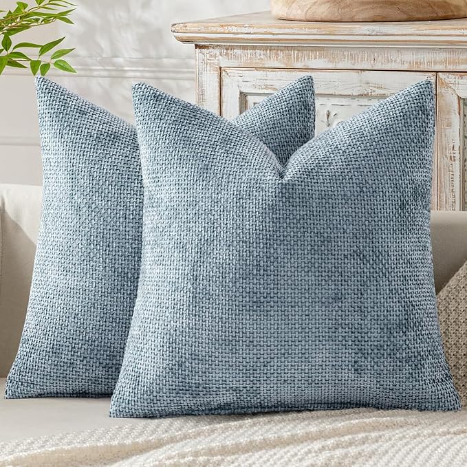 MIULEE Pack of 2 Couch Throw Pillow Covers 20x20 Inch Coastal Light Blue Modern Boho Accent Decorative Pillow Covers Soft Chenille Farmhouse Cushion Covers for Home Decor Bed Sofa Living Room