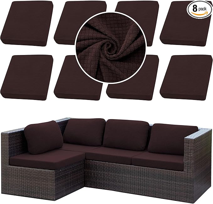 Outdoor Cushion Covers Set,8PCS Patio Furniture Couch Seat Slipcovers, Replacement for Sofa Sectional Chair(Cover，Only)