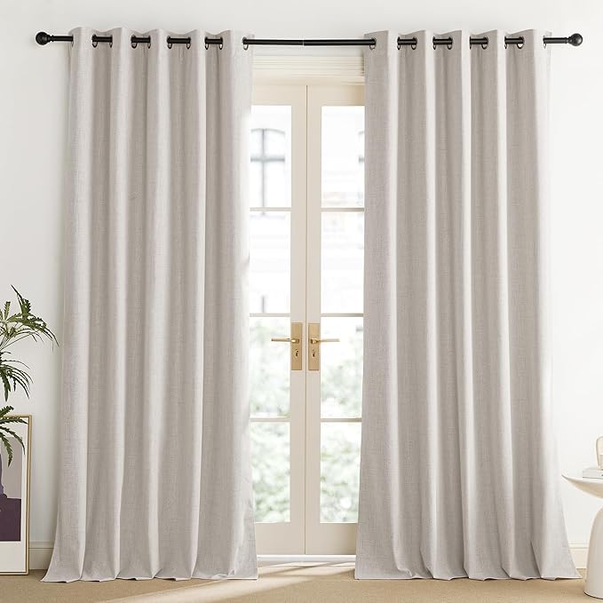 NICETOWN Brich Vintage Open Linen Weave Flax Thermal Curtains, 100% Blackout Curtains 102" Long for Dining Room, Soundproof Window Treatment Drapes for Home Office, 62" Wide Per Panel, Set of 2
