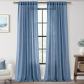 Denim Blue Curtains for Living Room Back Tab Modern Farmhouse Semi Sheer Blue Curtains 92 inches Long 2 Panels Set Muted Neutral Window Curtain for Dining Room Bedroom 52x92