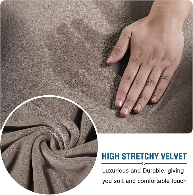 H.VERSAILTEX Real Velvet Plush 3 Piece Stretch Sofa Covers Couch Covers for 2 Cushion Couch Loveseat Covers Width Up to 72 Inch Feature Thick Soft Stay in Place (Medium Sofa, Taupe)