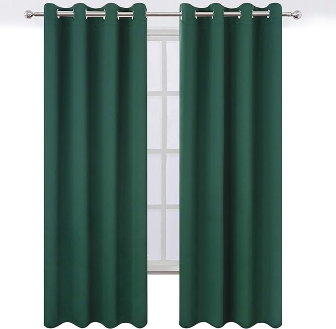 LEMOMO Blackout Curtains 66 x 84 inch/Dark Green Curtains Set of 2 Panels/Thermal Insulated Room Darkening Bedroom Curtains