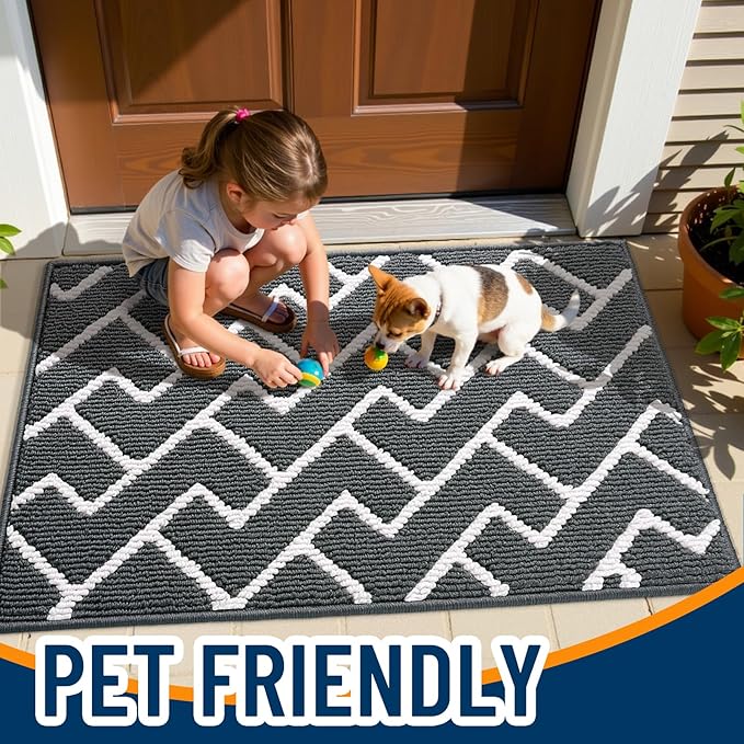 OLANLY Front Door Mat, Non-Slip Rubber Backing, Dirt Resistant and Absorbent, Washable, Easy to Clean Low-Profile Indoor Doormat for Back Door, Entryway, Inside Entrance, 59x35, Charcoal
