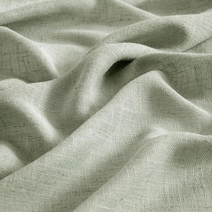 MIULEE Sage Linen Curtains 63 Inch Length 2 Panels for Bedroom Living Room,Green Soft Thick Linen Textured Kitchen Window Drapes Semi Sheer Light Filtering Back Tab Rod Pocket Burlap Look Decor