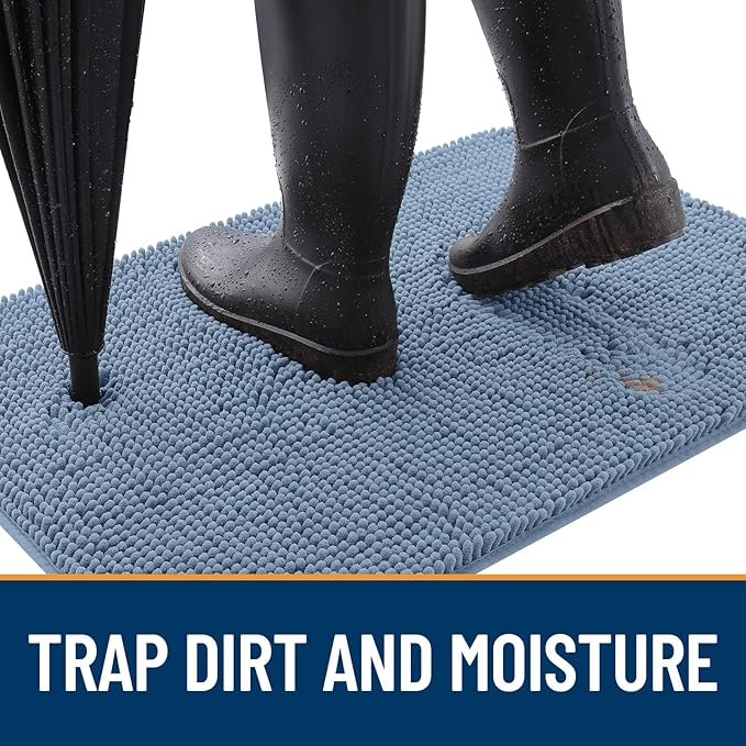 OLANLY Dog Door Mat for Muddy Paws 30x20, Absorbs Moisture and Dirt, Absorbent Non-Slip Washable Doormat, Quick Dry Chenille Mud Mat for Dogs, Entry Indoor Entryway Carpet for Inside Floor, Airy Blue