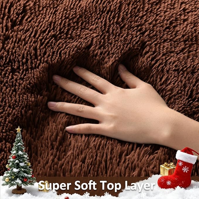 Ophanie Brown Rugs for Living Room Bedroom, 5x8 Fluffy Fuzzy Furry Carpet, Plush Soft Shaggy Bedside Indoor Floor Area Rug for Kids Girls Boys Baby Teen Dorm Nursery Home Decor Aesthetic