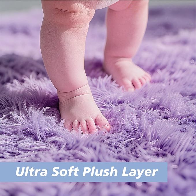 yulidayang Purple Fluffy Round Area Rugs for Bedroom,6'X6'Shag Circle Area Rugs for Girls Room,Non Slip Fuzzy Plush Rug for Kids Room Living Room and Dorm Home Decor Rug