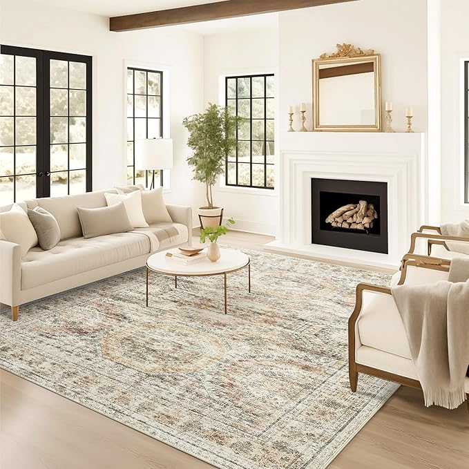 6x9 Area Rug for Living Room Washable 6x9 Non-Slip Modern Rugs for Bedroom Dinning Room Ultra-Thin Indoor Brown Pink