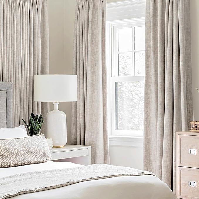 MIULEE 100% Blackout Linen Textured Curtains for Bedroom Solid Thermal Insulated Ivory Grommet Room Darkening Curtains & Drapes Luxury Decor for Living Room Nursery 52 x 94 Inch (2 Panels)