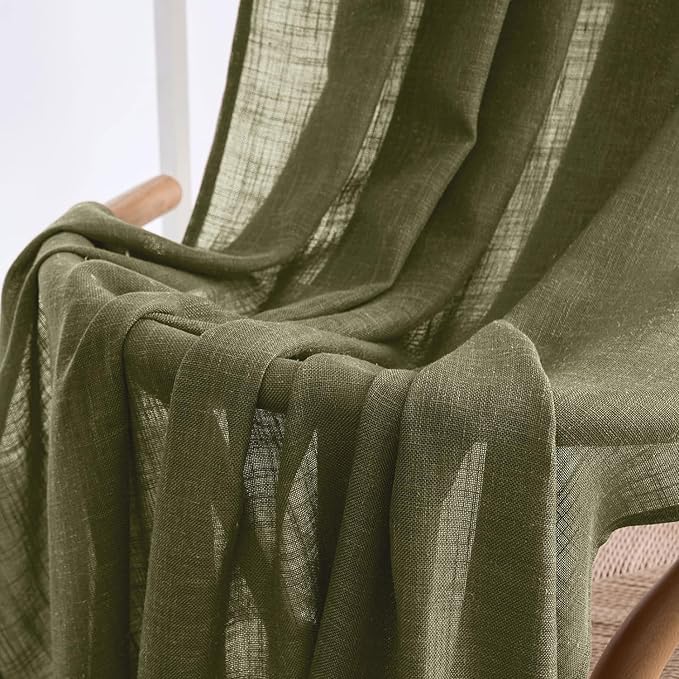 MIULEE Light Olive Green Linen Curtains 63 Inch Length 2 Panels for Bedroom Living Room, Soft Linen Textured Natural Kitchen Window Drapes Semi Sheer Light Filtering Back Tab Rod Pocket Burlap Look