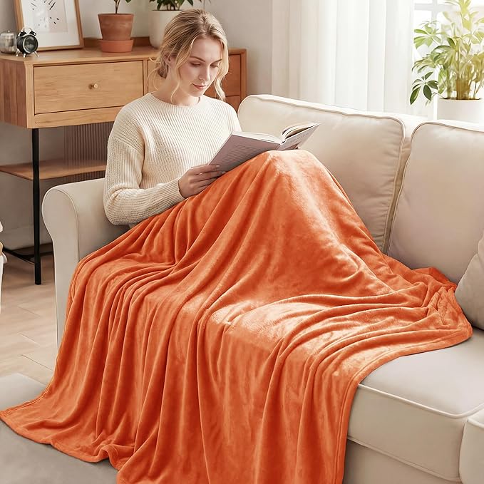 Exclusivo Mezcla Fleece Blanket Twin Size for Bed, Super Soft and Warm, All Season, Cozy, Plush, Lightweight, 60x80 Inches Burnt Orange