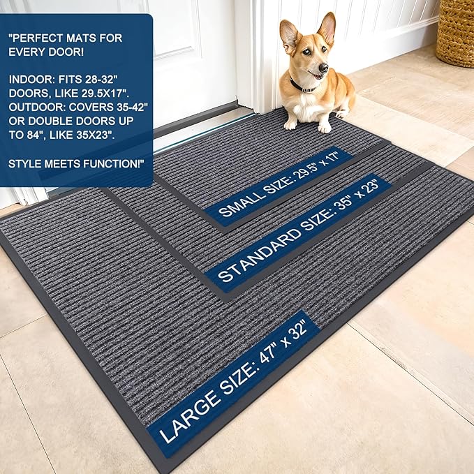 OLANLY Front Door Mat Indoor Outdoor Entrance, 2-Pack 35 x 23 Inch, Waterproof Heavy Duty Doormat, Fade Resistant, Low Profile, Easy Clean Patio Porch Welcome Floor Mats for Entry, Grey