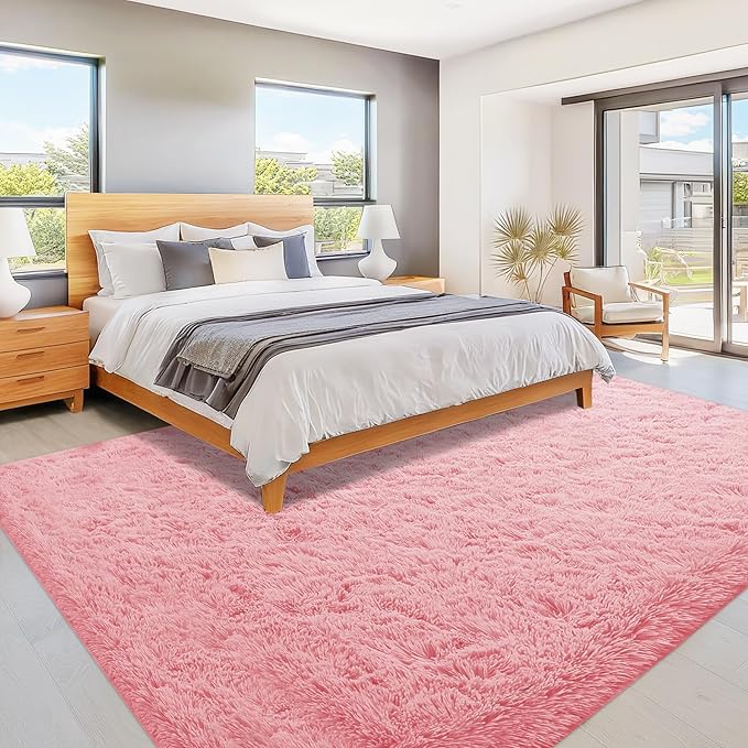 Pink Rugs for Bedroom Girls: 8x10 Fluffy Shag Soft Washable Rug Large Fuzzy Plush Indoor Carpet for Living Room Nursery Playroom Kids Girls Boys Room (Pink, 8'x10')
