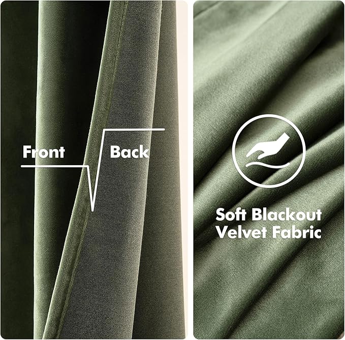 MIULEE Velvet Curtains Olive Green Elegant Grommet Curtains Thermal Insulated Soundproof Room Darkening Curtains/Drapes for Classical Living Room Bedroom Decor 52 x 92 Inch Set of 2