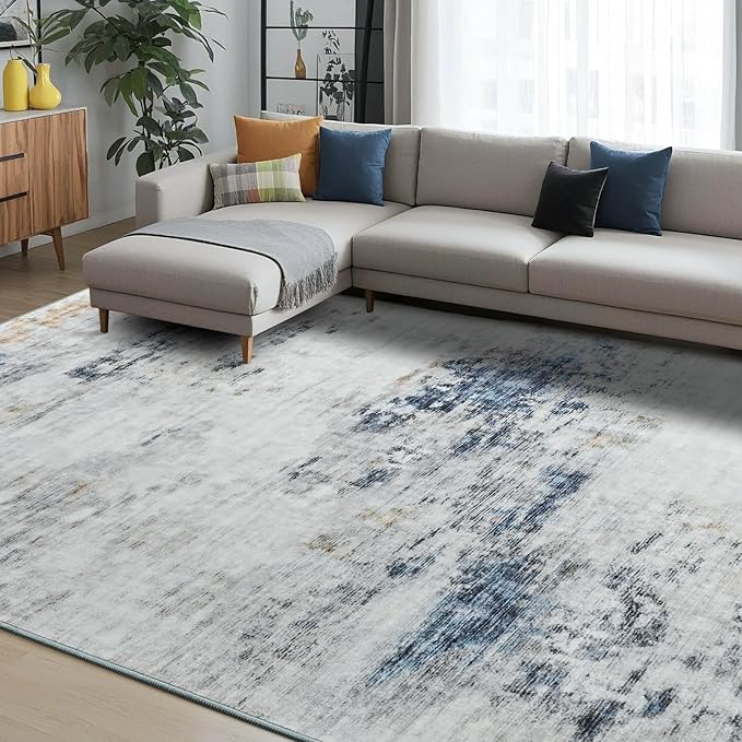 Toneed Abstract Area Rug 5x8 Modern Washable Rug Soft Non Slip Rug Low Pile for Bedroom Living Room Dining Room Blue/White
