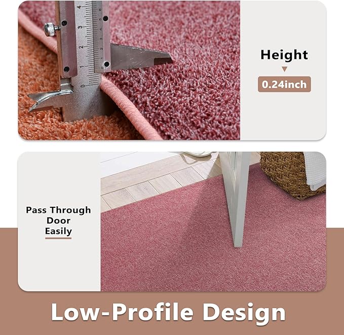 FinRèc 6x9 Washable Area Rugs for Bedroom Living Room, Low Pile Thin Rug Solid Color, Non-Slip Carpet Indoor for Home Decor (Red)