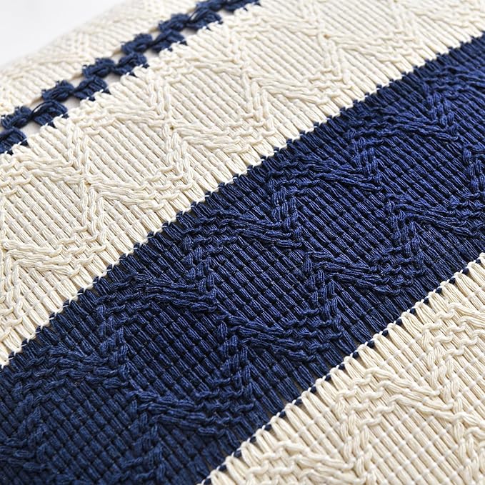 Fancy Homi Set of 1 Navy Blue Decorative Throw Pillow Covers 20x20 Inch for Couch Bed Sofa Living Room Office, Aesthetic Modern Organic Farmhouse Home Decor, Soft Cotton Woven Textured Cushion Case