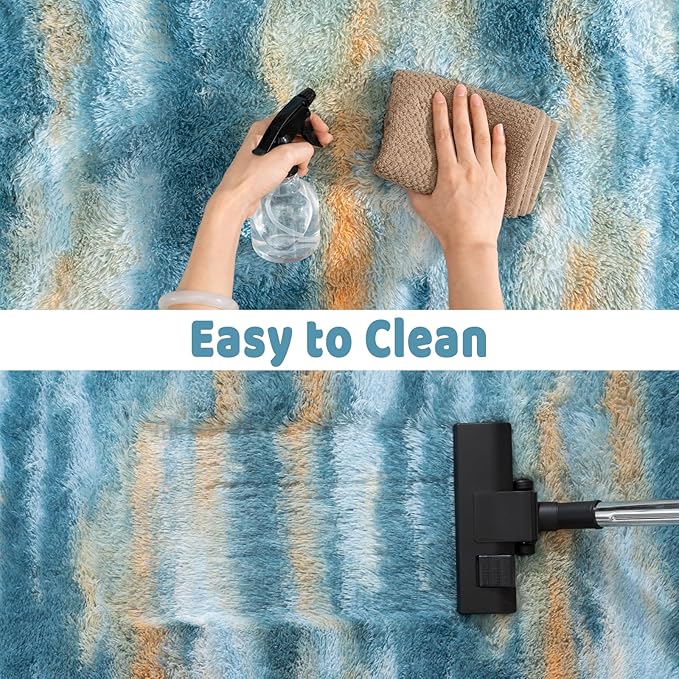 Soft Runner Rugs for Bedroom Hallways, 2x4 Abstract Blue Fluffy Shag Throw Area Rug Non Slip for Bedside Dorm, Long Shaggy Furry Carpet for Nursery Living Room