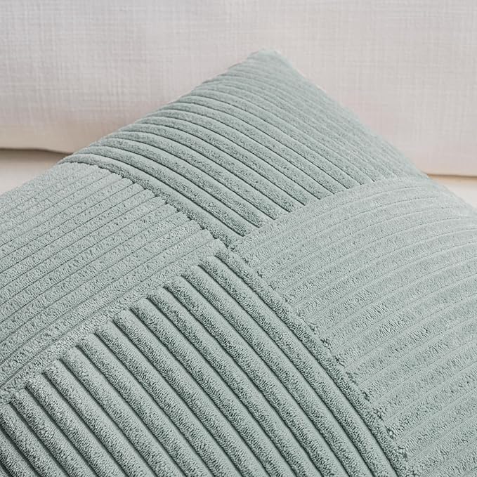 Fancy Homi 2 Packs Grey Blue Decorative Throw Pillow Covers 16x16 Inch for Couch Bed Sofa, Rustic Farmhouse Boho Home Decor, Soft Corss Patchwork Corduroy Textured Square Cushion Case 40x40 cm