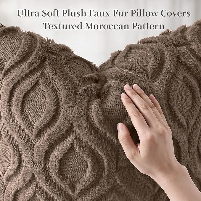 decorUhome Throw Pillow Covers 20x20 Inch Set of 2, Soft Plush Faux Wool Brown Solid Couch Pillow Covers, Accent Farmhouse Neutral Square Pillow Cases for Sofa Bed Living Room