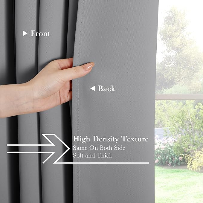 PONY DANCE Blackout Curtains for Bedroom, Room Darkening 96 inch Curtains 2 Panel Set, Thermal Insulated Drapes for Living Room Window Treatment, Back Tab/Rod Pocket, 52 x 96 Inch, Silver Grey