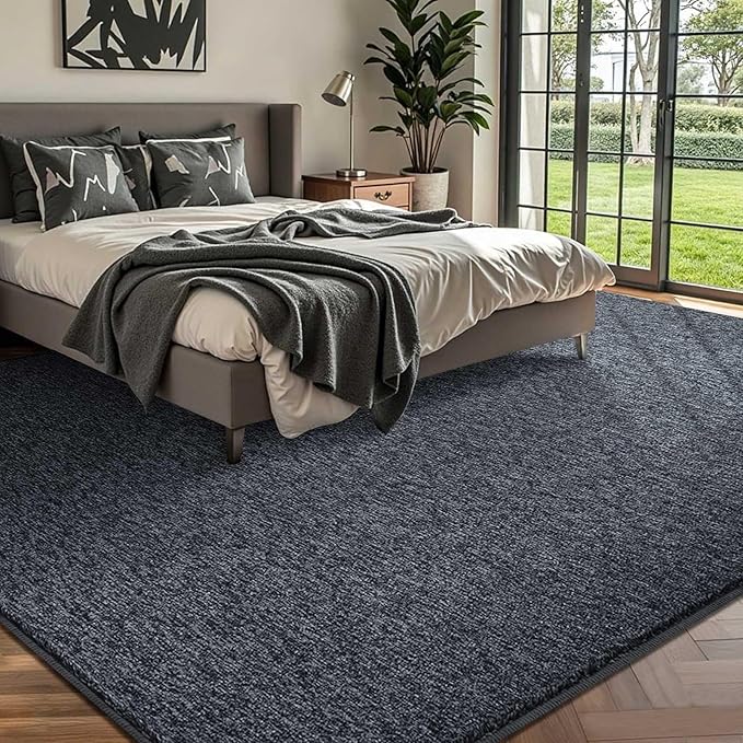 FinRèc 6x9 Washable Area Rugs for Bedroom Living Room, Low Pile Thin Rug Solid Color, Non-Slip Carpet Indoor for Home Decor (Grey)