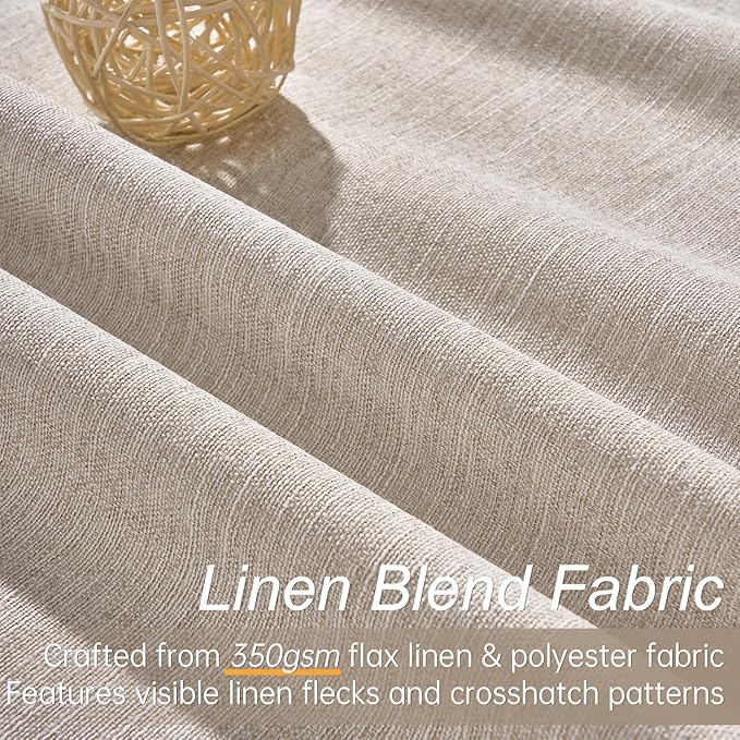 Topfinel 45 Inches Long Boho Linen Curtains Tiers for Small Window 2 Panels Set Thermal Saving Short Drapes for Kitchen Bathroom Curtain Hook Belt Pleated Back Tab Natural Linen(W52 xL45)