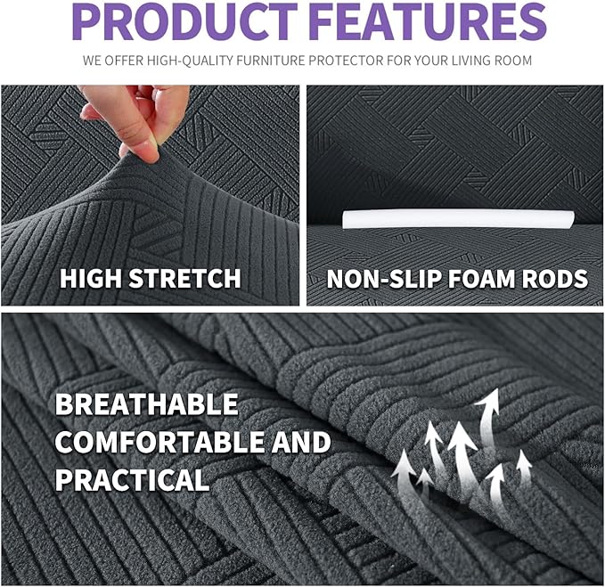 ZNSAYOTX Super Stretch Loveseat Covers (57"-70"), New Striped Love Seat Slipcover, Dogs Pet Friendly Anti-Slip Couch Protector Spandex Durable 2 Seater Fabric Sofa Cover (Dark Grey, Loveseat)
