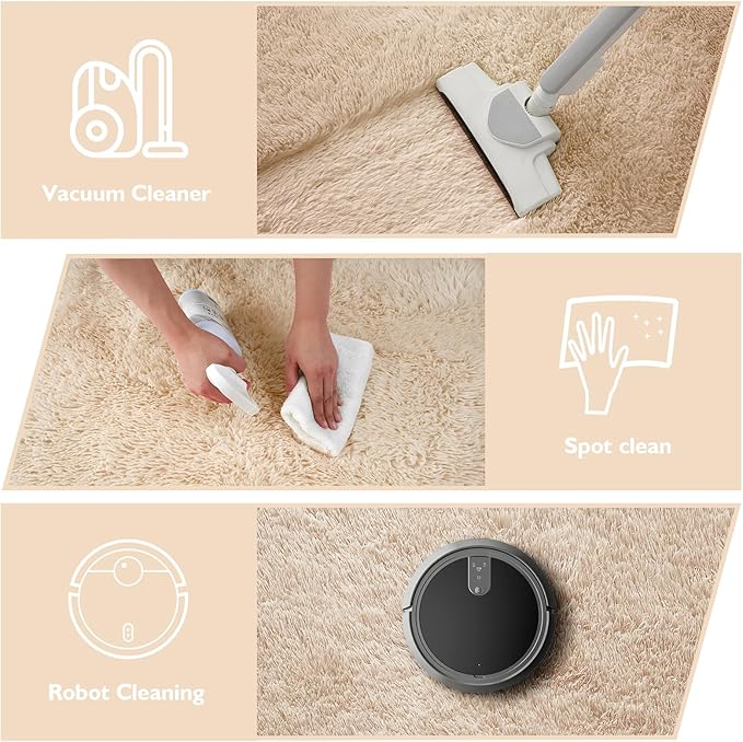 9x12 Fluffy Area Rugs for Living Room,Large Fuzzy Shag Area Rug for Bedroom,Beige Soft Non-Shedding Indoor Plush Carpet for Kids Bedroom Nursery Home Decor