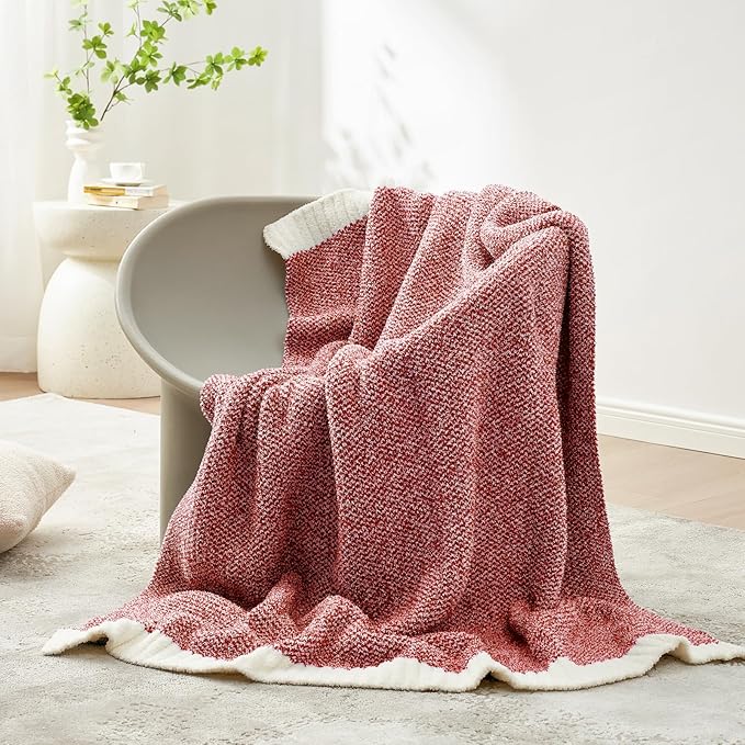 Snuggle Sac Red Throw Blanket for Couch, Super Soft Warm Christmas Red Blankets Cozy Knit Fuzzy Plush Lightweight Throws for Sofa, Bed, Camping, Heather Red, 50x60 inches