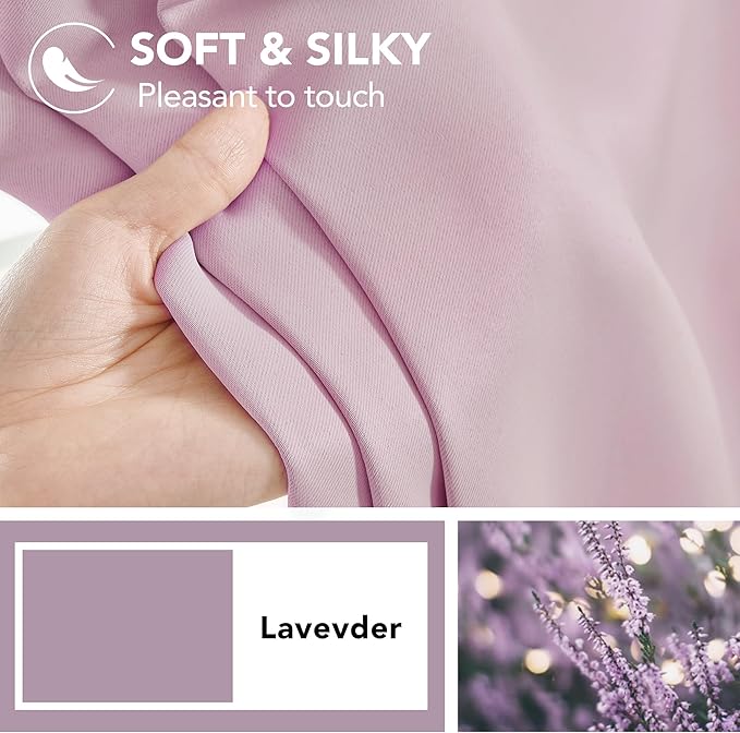 Deconovo Blackout Curtains Insulated Thermal Blackout Blinds Rod Pocket and Back Tab Curtains Room Darkening Curtains for Nursery 52Wx84L Inch Lavender 2 Panels