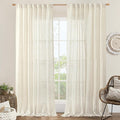 LAMIT 60 Inch Wide Linen Curtains 95 Inches Long, Ivory Cream Light Filtering Faux Linen Textured Bedroom Panels Semi Sheer Back Tab and Rod Pocket Boho Drapes for Living Room/Farmhouse, 2 Panels
