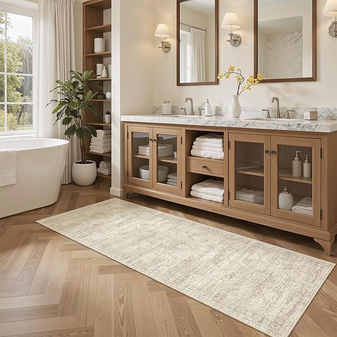 Runner Rug 2x5 Washable Non-Slip Kitchen Runner Rugs for Bathroom Laundry Room Beige Vintage Floor Carpet Runners for Hallway Entryway