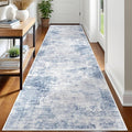 IOHOUZE Abstract Runner Rug 3x12 Ft Washable Runners for Hallways, Non Slip Kitchen Runner Printed Faux Wool Entryway Runner Indoor, Modern Abstract Floor Carpet for Hall Kitchen, Light Blue Grey