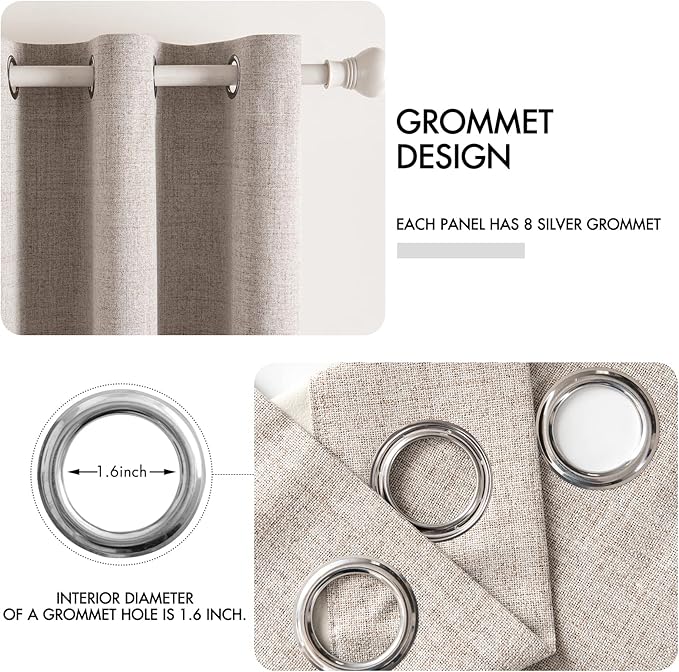 MIULEE Linen Blackout Curtains and Drapes 100% Room Darkening Thermal Insulated Grommet Window Panels with Coating 2 PCs W 42 x L 84 inches Khaki